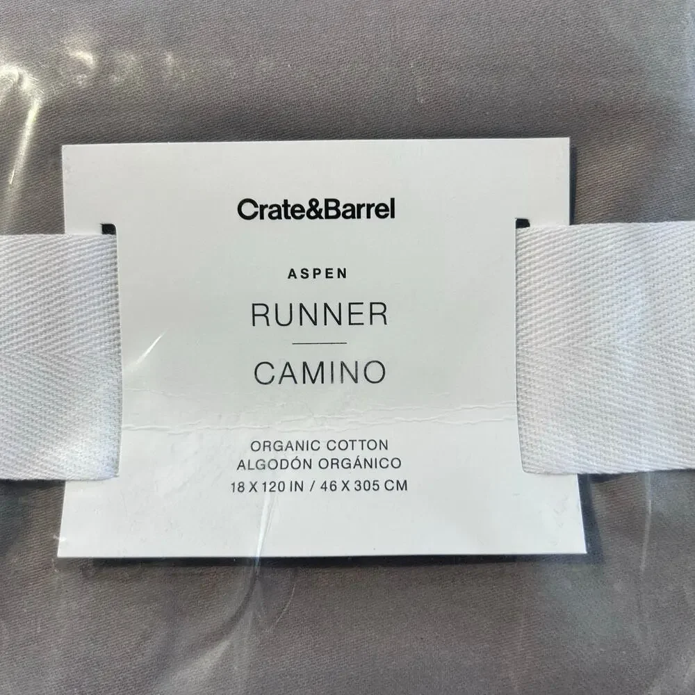 Crate & Barrell NEW Aspen Runner Organic Cotton Metal Gray 18